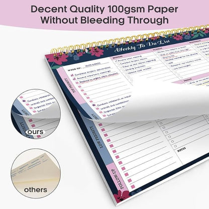 Taja Weekly To Do List Notepad with 52 Undated Sheets（8.5"×11"）- Weekly Desk Planner for Women & Man, Work and Home - 1 Pack Twilight Petals