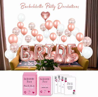 MOVINPE Bachelorette Party Decorations, Bride to Be Sash, Veil, Rhinestone Tiara, Dare Cards, Photo Booth Props, Foil Curtains, Tattoos, Rose Gold Bridal Shower Party Supplies Decor