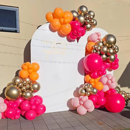 Pink and Orange Balloons Arch Kit, 162pcs Hot Pink Orange Metallic Gold and Confetti Balloons for Bridal Baby Shower Wedding Bachelorette Birthday Fall Party Decorations