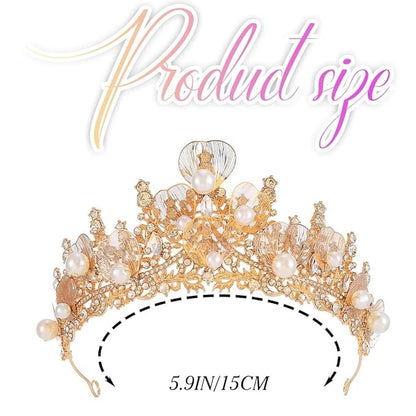 Catery Gold Leaf Crown Pearl Tiaras Bridal Headband Rhinestone Vintage Headpiece for Women