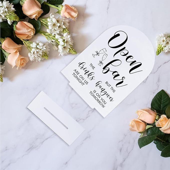 Open Bar Sign Wedding Signage Bar Sign for Wedding Engagement Bridal Shower Ceremony Reception Event Birthday Party Clear Table Acrylic Decor