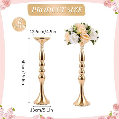 Sabary 6 Pcs Wedding Flower Stand Metal Flower Centerpieces Stand for Table Vase Arrangement Rack for Wedding Reception Dinner Table Party Decor(20 Inch,Gold)