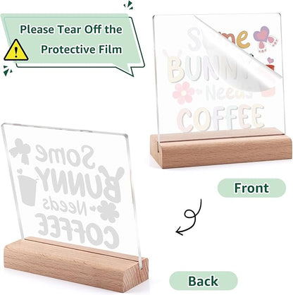 Easter Decor Funny Bunny Acrylic Plaque with Wooden Stand Coffee Bar Decor Easter Sign Coffee Lovers Decorations for Home Kitchen Clear Desk Decorative Sign for Office Coworker Friends Christmas