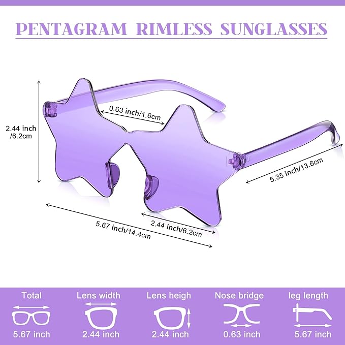 Cindeer 40 Pairs Rimless Star Shape Sunglasses Colorful Transparent Sunglasses Pentagram Glasses for Party