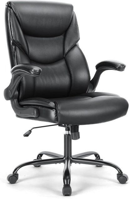 Sweetcrispy Ergonomic Computer Gaming Office Chair Set of 2, Heavy Duty Task Desk Swivel Rolling Chairs with Wheels, Flip-up Arms, Adjustable Height, PU Leather,Inky