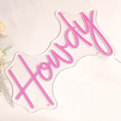 SYLHOME Howdy Led Neon Light Sign Pink Preppy Bedroom Wall Sign Decor Party Birthday Christmas Bar Pub Light Up Signs Girls USB 5V 15.75"X9.65" Dimmer