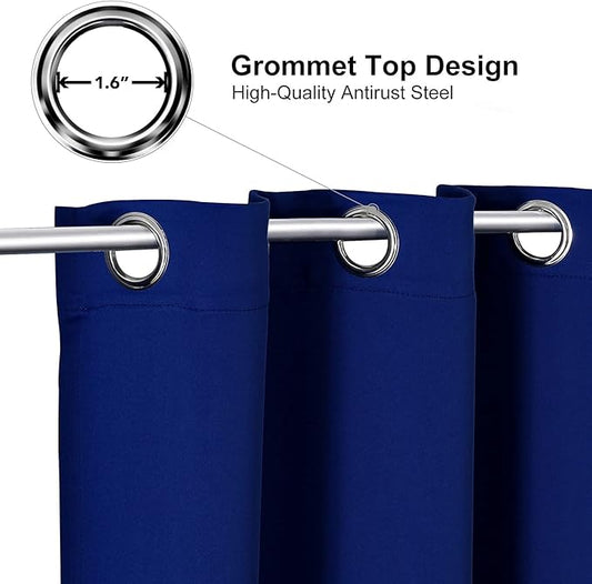 ChrisDowa Blackout Curtains 102 Inches Long for Living Room, Grommet Thermal Insulated Room Darkening Curtains for Bedroom (1 Panel Set, Royal Blue, 52W x 102L)