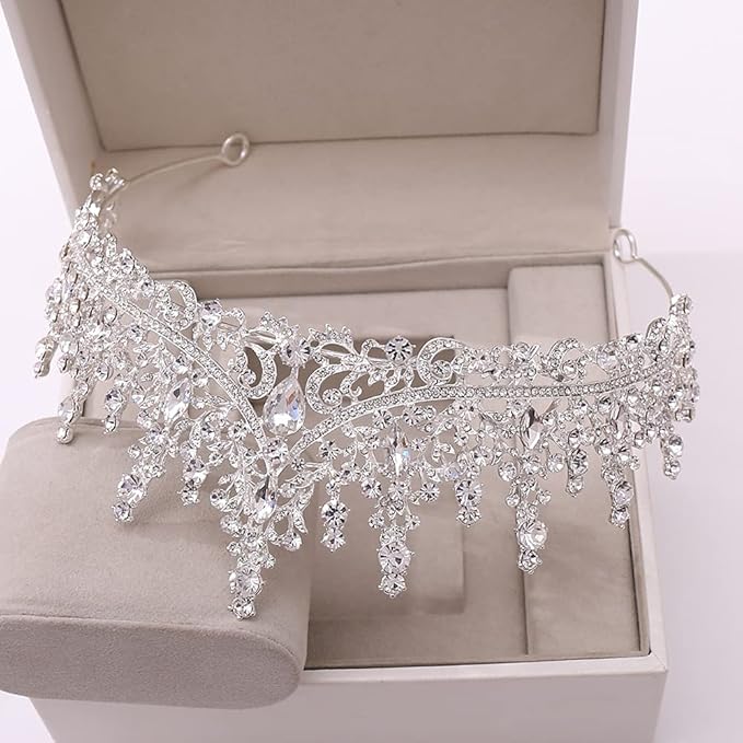 TOBATOBA Silver Wedding Crystal Tiaras and Crowns for Women, Bride Royal Queen Headband Princess Quinceanera Headpieces for Birthday Prom Pageant Party