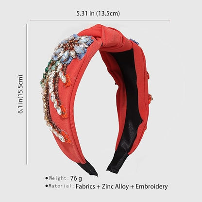 Yusier Baroque Rhinestone Crystal Embroidered Headbands for Women - Exquisite Hair Accessories with Hair Hoop in Variety of Colors (Orange)