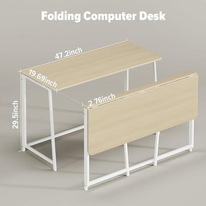 WOHOMO Folding Desk, Small Foldable Desk 47.2" for Small Spaces, Space Saving Computer Table Writing Workstation for Home Office, Easy Assembly, Oak