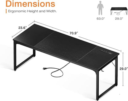Coleshome 71 Inch Computer Desk with USB Ports, Large Office Desk, Long Study Student Writing Desk, Black