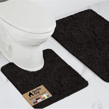 GORILLA GRIP Bathroom Rug Sets, Soft Chenille 2 Piece Area Rugs Set, Toilet Base Mat and 30x20 Carpet, Absorbent Microfiber Washable Mats Dry Quickly, Home Décor and Bath Room Accessories, Black
