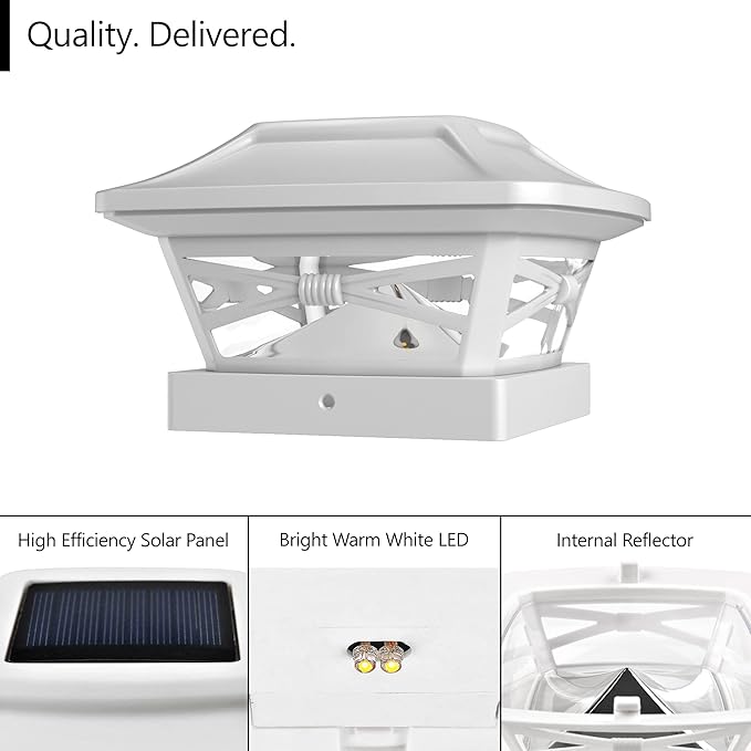 Davinci Lighting Renaissance Solar Outdoor Post Cap Lights - Includes Bases for 4x4 5x5 6x6 Posts - Bright LED Light - Pearl White (8 Pack)