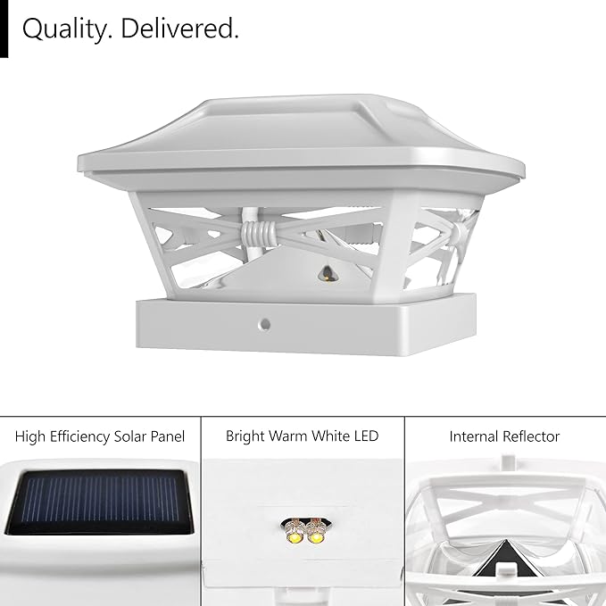 Davinci Lighting Renaissance Solar Outdoor Post Cap Lights - Includes Bases for 4x4 5x5 6x6 Posts - Bright LED Light - Pearl White (4 Pack)