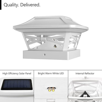 Davinci Lighting Renaissance Solar Outdoor Post Cap Lights - Includes Bases for 4x4 5x5 6x6 Posts - Bright LED Light - Pearl White (4 Pack)