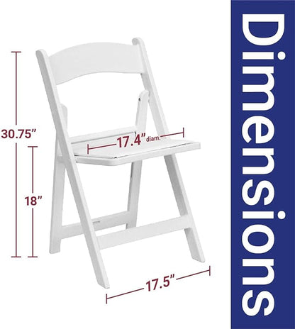 TentandTable White Resin Folding Chairs - Set of 2 Lightweight Stackable Chairs with Padded Seats - Durable 1000LB Capacity - Comfortable Indoor/Outdoor Event Chairs for Weddings, Parties, and More