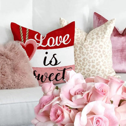 GEEORY Valentine's Day Throw Pillow Covers 20x20 Inch Set of 4, Valentines Red Hearts Love You More Decorative Farmhouse Holiday Cushion Case for Home Decoration G443-20