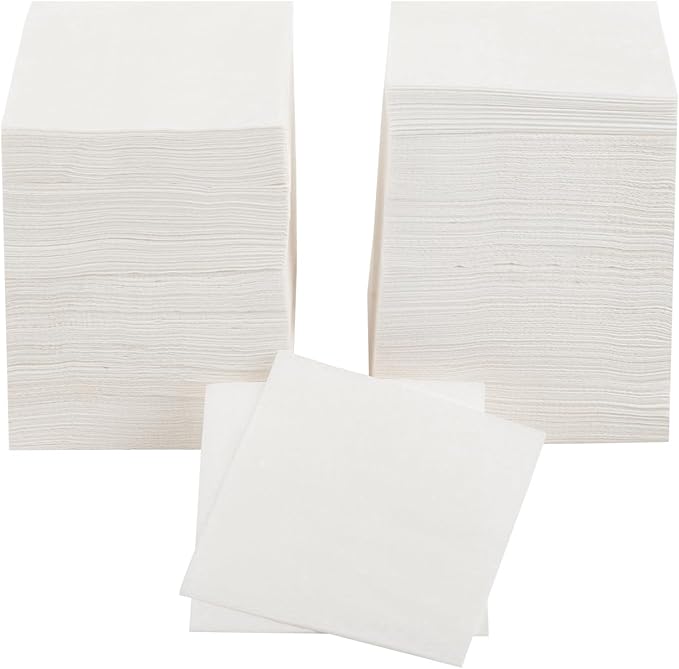 500 PCS Napkins 2 Ply 4.9" X 4.9" Plain White Beverage Napkins Disposable Four Fold Cocktails Paper Napkins folded