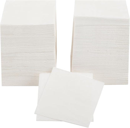500 PCS Napkins 2 Ply 4.9" X 4.9" Plain White Beverage Napkins Disposable Four Fold Cocktails Paper Napkins folded