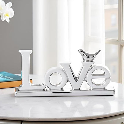 Love Sign Decoration,White and Gold Love Signs for Home Decor Statue,Modern Bird Sculpture Personalized Love Decor,Gold Style Figurine Decorative Ornaments for Living Room,Bedroom,Desktop (silver)