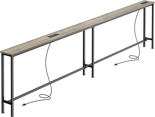 SUPERJARE 102.3 Inch Sofa Table with 2 Power Outlets and USB-C Ports, 5.9 Inch Narrow Console Table with Storage, Extra-Long, for Entryway Hallway Couch Behind Sofa, Small Spaces, Oak