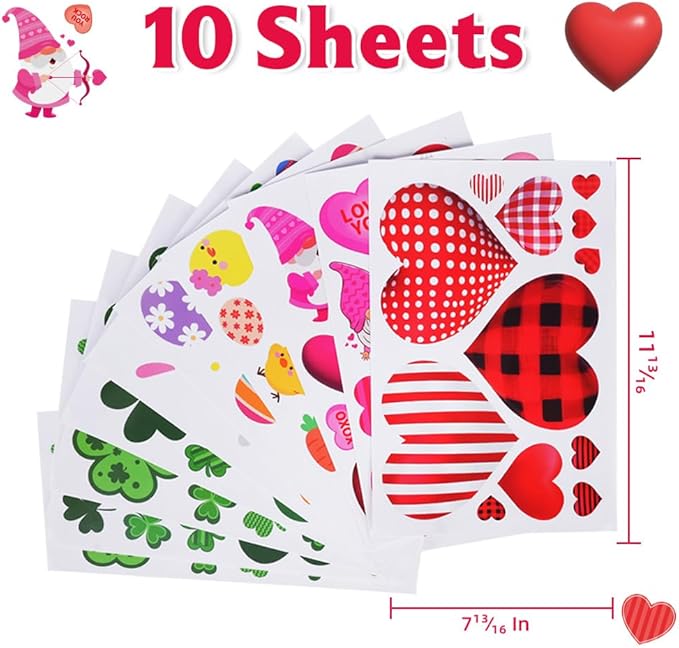 Valentines Day Window Clings for Valentines Decorations, Reusable Static Shamrock Window Clings for St Patricks Day Decorations, Easter Decor for Home, Bathroom and Office