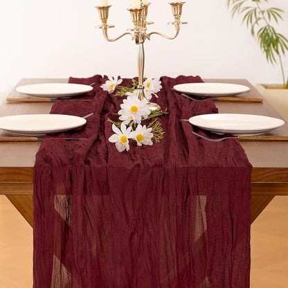 Socomi Burgundy Red Christmas Table Runner Cheesecloth Boho Rustic Gauze 120 inch 10FT Cheese Cloth Runner for Wedding Party Baby Shower Birthday Home Decor Holiday Decorations