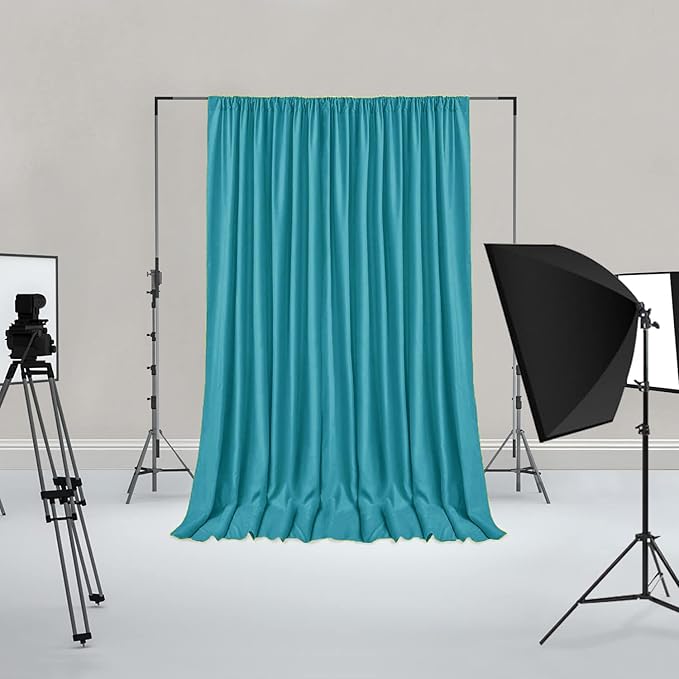 Hiasan Turquoise Backdrop Curtains for Parties, Polyester Photography Backdrop Drapes for Family Gatherings, Wedding Decorations, 5ftx8ft, Set of 2 Panels