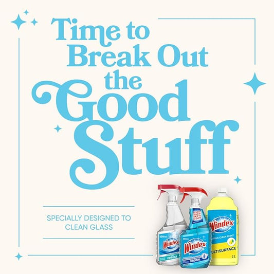 Windex Glass Cleaner Spray Refill, Original Blue Window Cleaner Works on Smudges and Fingerprints, Bottle Made of 100% Recovered Coastal Plastic, 2L (Pack of 2)