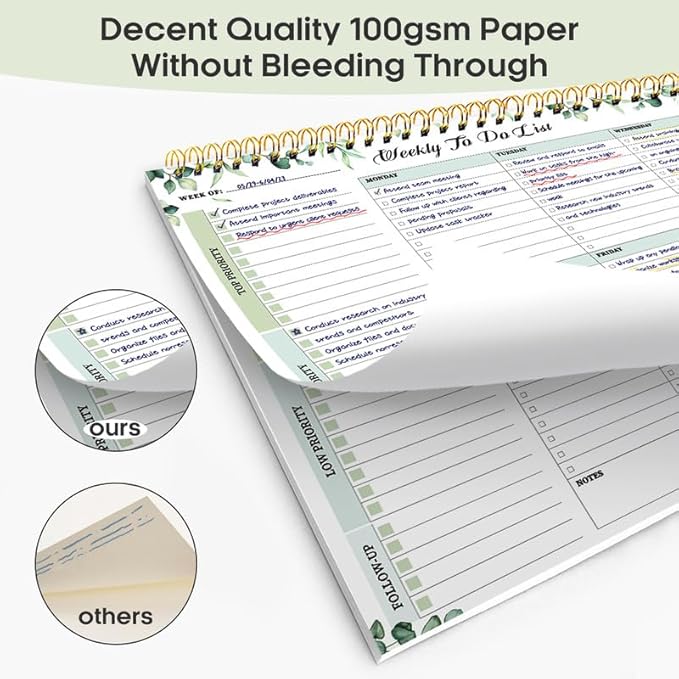 Taja Weekly To Do List Notepad with 52 Undated Sheets（8.5"×11"）- Weekly Desk Planner for Women & Man, Work and Home - 1 Pack Serene Green