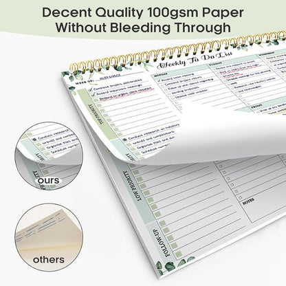 Taja Weekly To Do List Notepad with 52 Undated Sheets（8.5"×11"）- Weekly Desk Planner for Women & Man, Work and Home - 1 Pack Serene Green