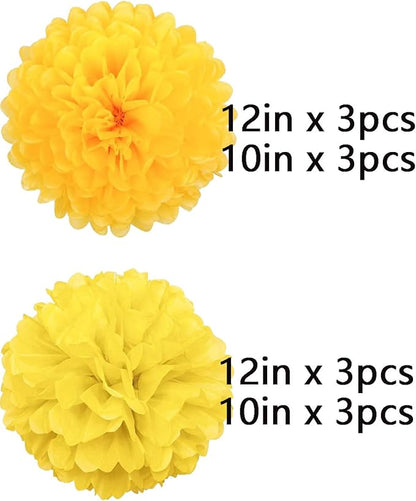 We Moment Yellow Paper Pom Poms Decorations for Wedding Birthday Yellow Party Decoration Ceiling Wall Hanging Tissue Flowers Decorations 12pcs 2 Colors of 12 Inch 10 Inch