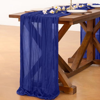 Socomi 10pcs Royal Blue Cheesecloth Table Runner Boho Rustic Gauze 120 inch 10FT Cheese Cloth Runner for Wedding Party Baby Shower Birthday Home Decor Holiday Decorations