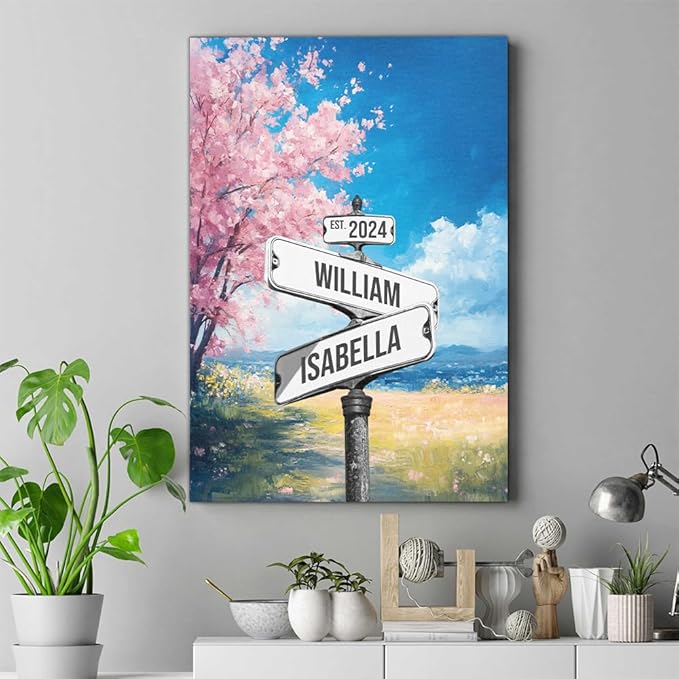 GABITA Personalized Crossroads Street Sign Wall Art for Couples, Anniversary Canvas for Couple, Gift for Valentines Day, Girlfriend Boyfriends Gifts, Custom Poster for Wife and Husband 3