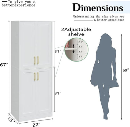 Storage Cabinet, Kitchen Pantry with Doors & Shelf, Tall Storage Cabinet for Bathroom, Living Room, Entryway,White