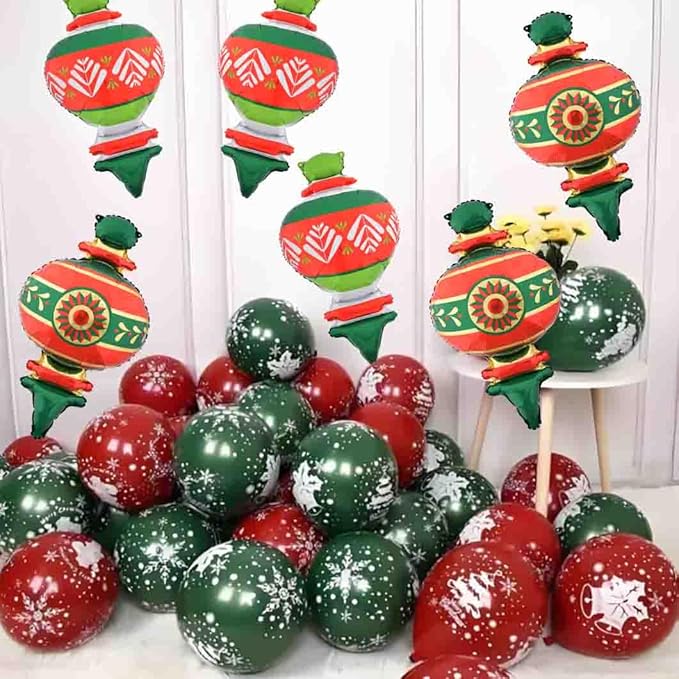 Christmas Ballooons Set Christmas Gourd Balloons Xmas Mylar Red Green Balloons Kit for Christmas-Themed Party Birthday Party Supplies Decorations 6 PCS
