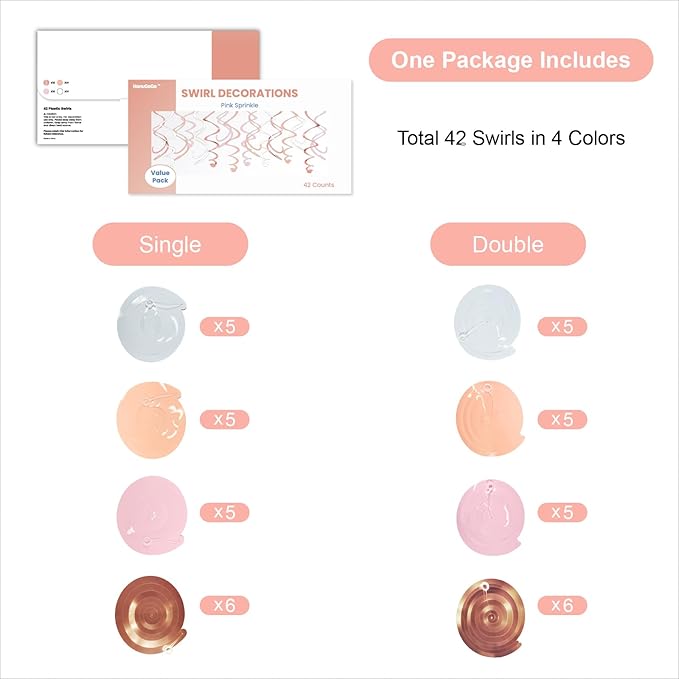 Pink Hanging Swirl Decorations for Party – 42PCS Rose Gold Foil Ceiling Streamers with Hooks for Birthday, Bridal Shower, Bachelorette, Holiday Celebrations