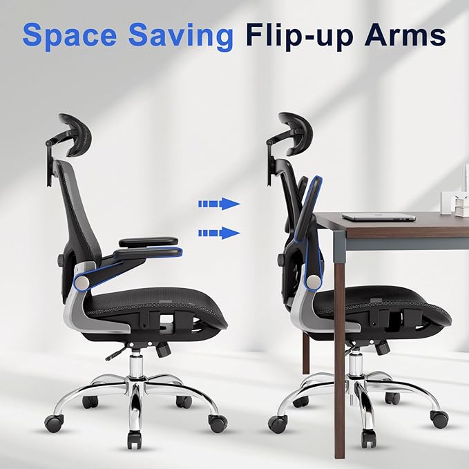 Ergonomic Office Chair, Mesh Seat Cushion with 3D Armrests and 3D Headrest, Adjustable Lumbar Support with 90-120° Rocking Function, Black