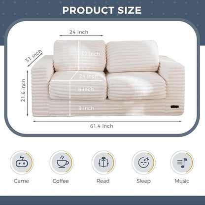 MAXYOYO Bean Bag Chair for Adults, Upholstered Loveseat Floor Sofa with Pillows and Armrests, Large Bean Bag Sofa Plush Couch for Bedroom Living Room, Beige