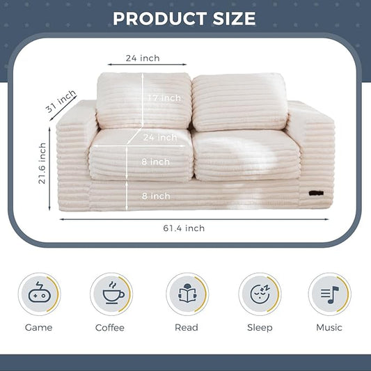 MAXYOYO Bean Bag Chair for Adults, Upholstered Loveseat Floor Sofa with Pillows and Armrests, Large Bean Bag Sofa Plush Couch for Bedroom Living Room, Beige