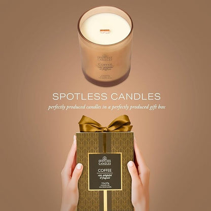 Coffee Candle - 9.7oz Frosted Jar Candles with Wooden Wick in Gift Box & Branded Shipper- Coffee Scented Candle