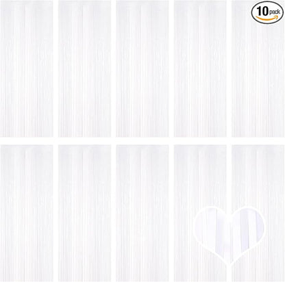10 Pack White Backdrop Curtain 3.2ft x 8.2ft Metallic Tinsel Foil Fringe Curtains Photo Booth Background for Birthday Party Decoration Baby Shower Engagement Wedding Christmas Decoration (White)