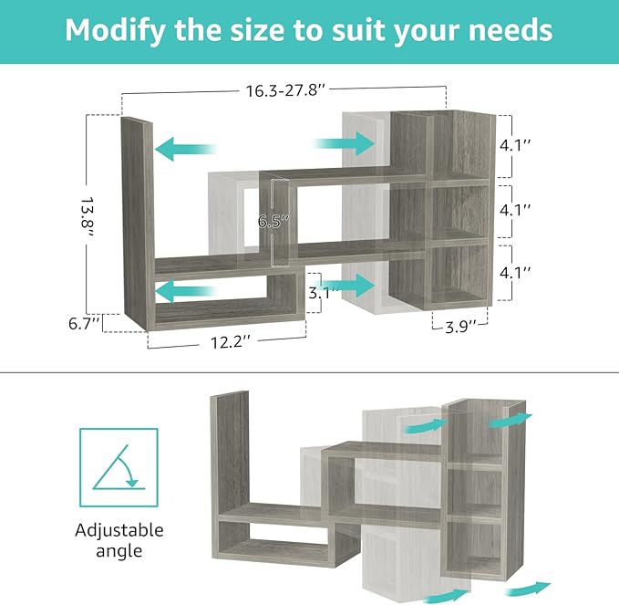 Desk Shelves Desktop Organizer Shlef - Grey Office Organization for Top of Desk Organizers and Accessories Corner Bookshelf Table Top Shelving Small Hutch Decorations for Office