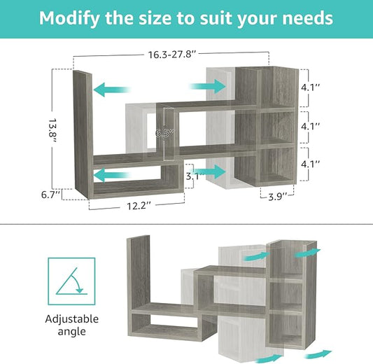 Desk Shelves Desktop Organizer Shlef - Grey Office Organization for Top of Desk Organizers and Accessories Corner Bookshelf Table Top Shelving Small Hutch Decorations for Office
