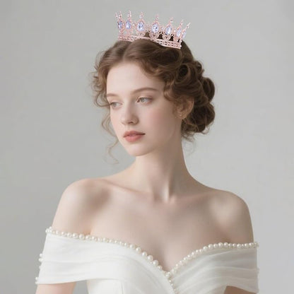 Rose Gold Crown for Women Crystal Tiara and Queen Crown for Girl Wedding Headband for Bride Hair Accessories for Costume Birthday Party Cake Decoration Prom