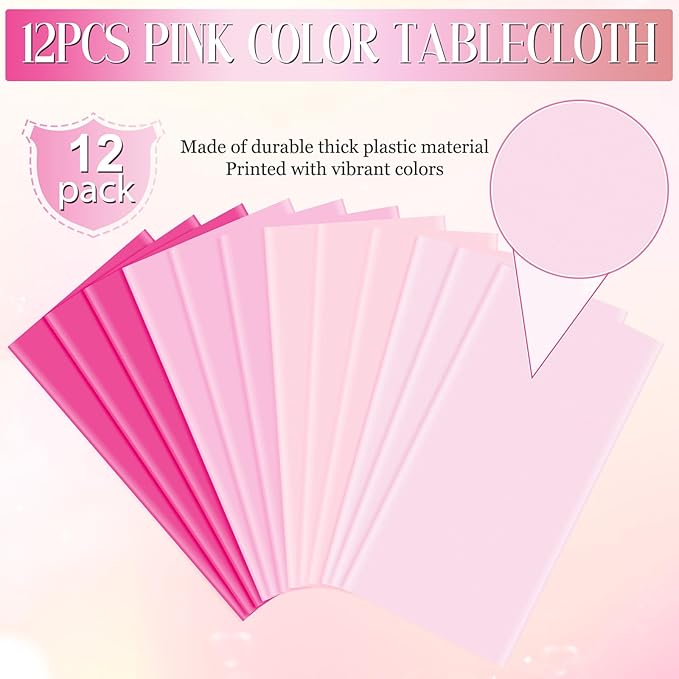 MASHAN 12 Pack Plastic Pink Tablecloths Disposable Pastel Pink Table Cloth Rectangle Table Covers for Valentines Day Bridal Engagement Wedding Galentines Party Decorations,54 x 108 Inch