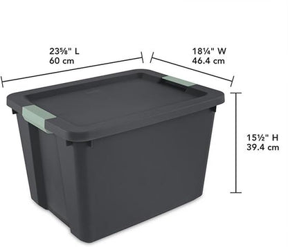 Sterilite 18 Pack 20 Gallon Latch Tote, Stackable Plastic Storage Bin Container, Gray/Green