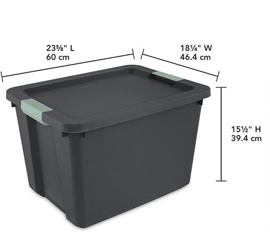 Sterilite 18 Pack 20 Gallon Latch Tote, Stackable Plastic Storage Bin Container, Gray/Green