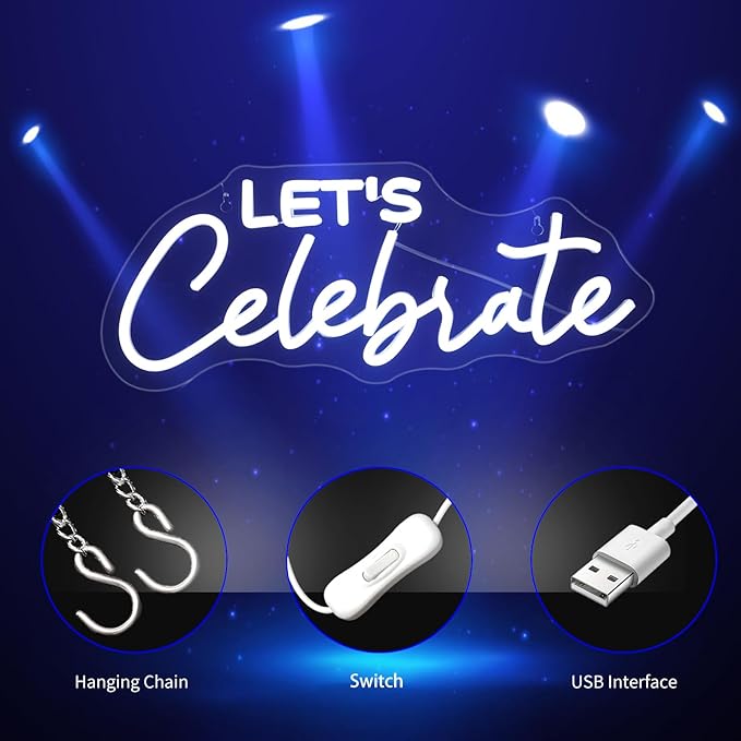 Let's Celebrate Neon Sign, Neon Signs for Wall Decor Neon LED Signs Room Neon Light Up Signs Home Decor