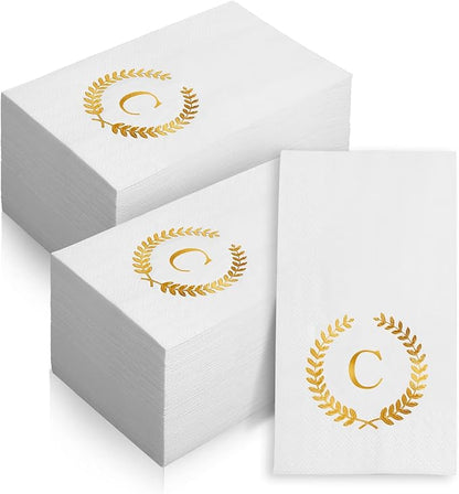 200 Pack Monogrammed Disposable Napkins Gold Foil Letter C Guest Napkins Initial Disposable Hand Paper Towels for Wedding Engagement Baby Shower Party Home Kitchen Bathroom Dinner Decorative Towels
